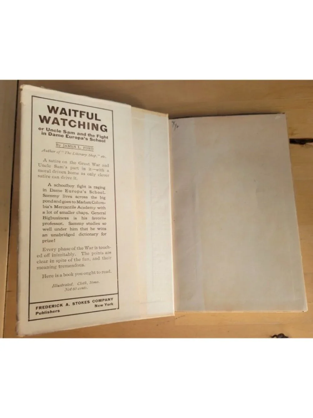 1916 Waitful Watching by James L. Ford Antique Hardcover Book w/DJ